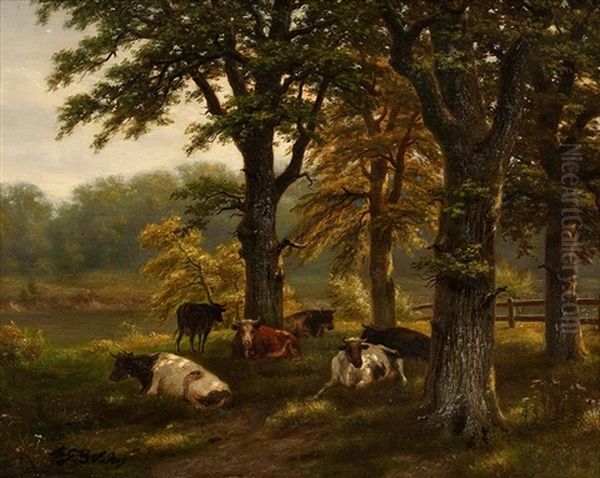 Sonnenbeschienene Waldlichtung Mit Ruhenden Kuhen Oil Painting by Albertus Gerardus Bilders