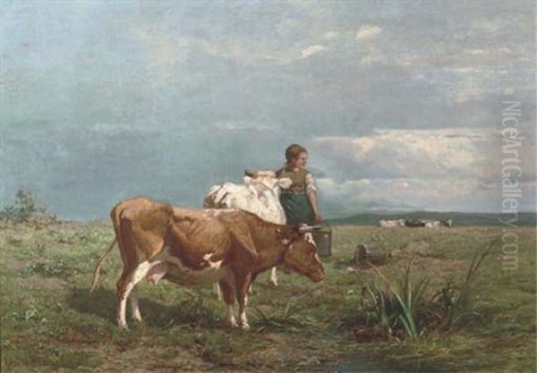 Tending To The Livestock Oil Painting by Albertus Gerardus Bilders