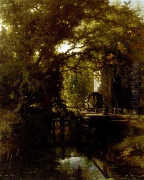 Watermolen Te Vorden - By The Watermill Oil Painting by Johannes Warnardus Bilders