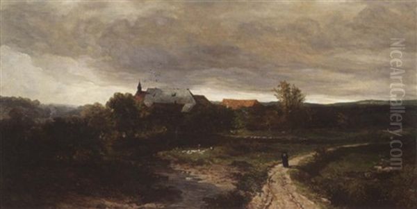 Before The Rain: The Monastery Santa Clara Near Weisbaden Oil Painting by Johannes Warnardus Bilders