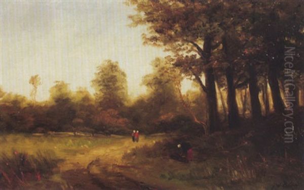 Waldweg Mit Zwei Figuren Oil Painting by Johannes Warnardus Bilders