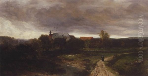 Before The Rain: The Monestary Santa Clara Near Wiesbaden Oil Painting by Johannes Warnardus Bilders