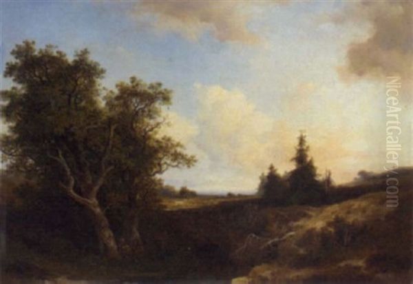 An Extensive Heathland Landscape Oil Painting by Johannes Warnardus Bilders