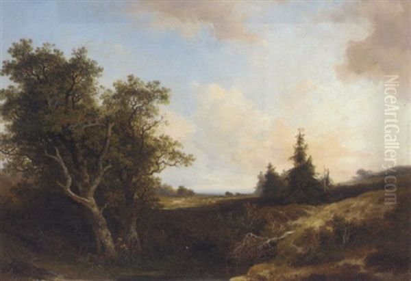 An Extensive Heathland Landscape Oil Painting by Johannes Warnardus Bilders