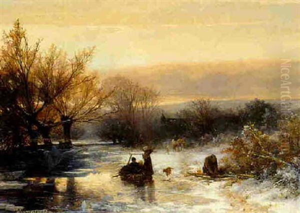 Wood Gatherers In The Snow Oil Painting by Johannes Warnardus Bilders