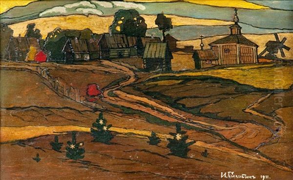 Rural Landscape Oil Painting by Ivan Yakovlevich Bilibin