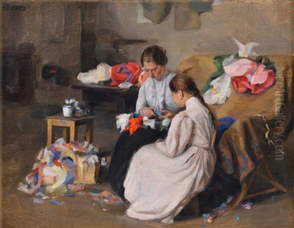 Girls Sewing Oil Painting by Yakov Bilit