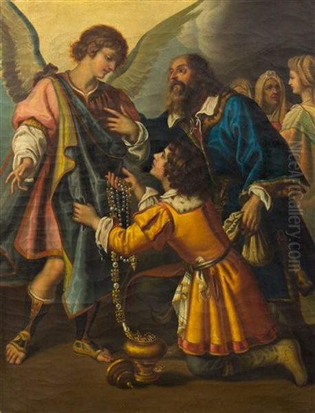 Archangel Raphael Refusing Tobias's Gifts Oil Painting by Giovanni Bilivert