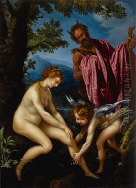 Venus, Cupid And Pan Oil Painting by Giovanni Bilivert