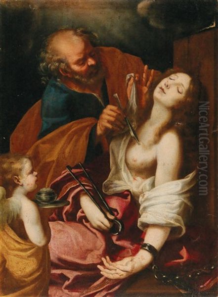 Saint Peter Healing Saint Agatha In The Dungeon Oil Painting by Giovanni Bilivert