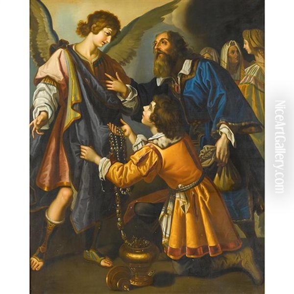 The Archangel Refuses Tobias's Offerings Oil Painting by Giovanni Bilivert