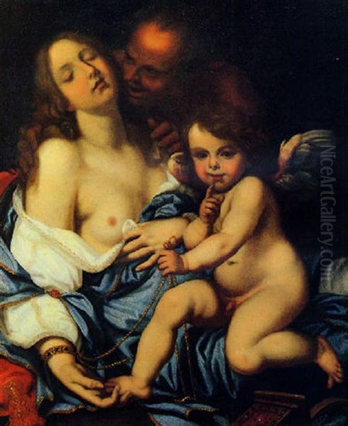 Venere Addormentata Con Cupido Che La Incatena E Pan Oil Painting by Giovanni Bilivert