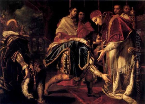 The Meeting Of Pope Leo X And King Francis I Of France In   The Palazzo Pubblico At Bologna On 11 December 1515 Oil Painting by Giovanni Bilivert