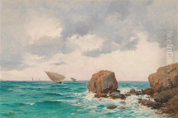 By A Rocky Coast In Southern France Oil Painting by Louis-Lina Bill