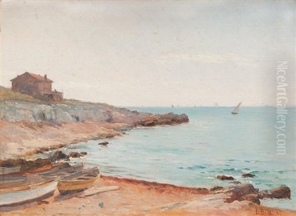 Plage Aux Barques Et Voiliers Oil Painting by Louis-Lina Bill