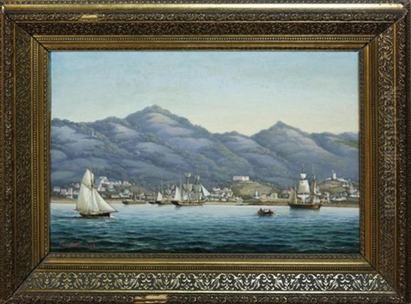 Shipping Off Charlotte Amalie In The Danish West Indies Oil Painting by Carl Ludwig Bille