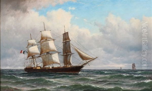 Seascape With A French Barque In Full Sail Oil Painting by Carl Ludwig Bille