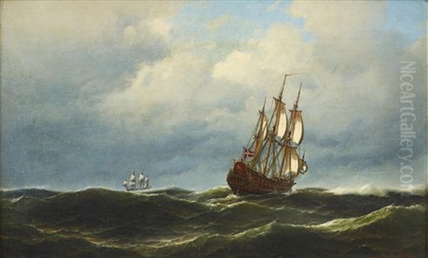 Ett Danskt Skepp Till Havs Oil Painting by Carl Ludwig Bille