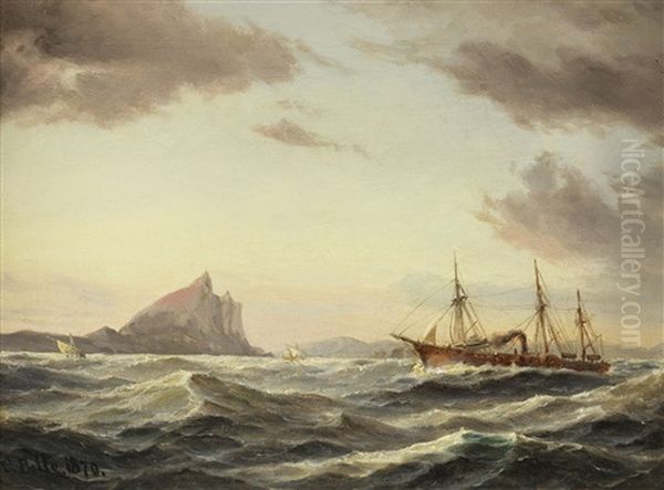 Dampfschiff Vor Dem Fels Von Gibraltar Oil Painting by Carl Ludwig Bille