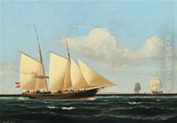 Seascape With A Schooner Oil Painting by Carl Ludwig Bille