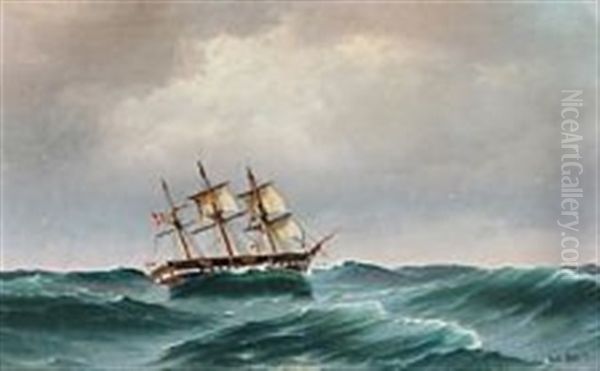 Fregatten Jylland In Stormy Weather Oil Painting by Carl Ludwig Bille