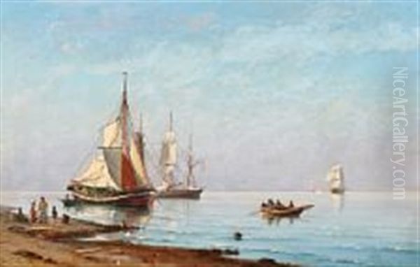 Coastal Scene With Anchoring Ships Oil Painting by Carl Ludwig Bille