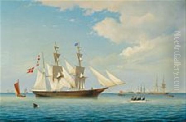 Seascape With Numerous Sailing Ships At The Harbour Of Copenhagen Oil Painting by Carl Ludwig Bille