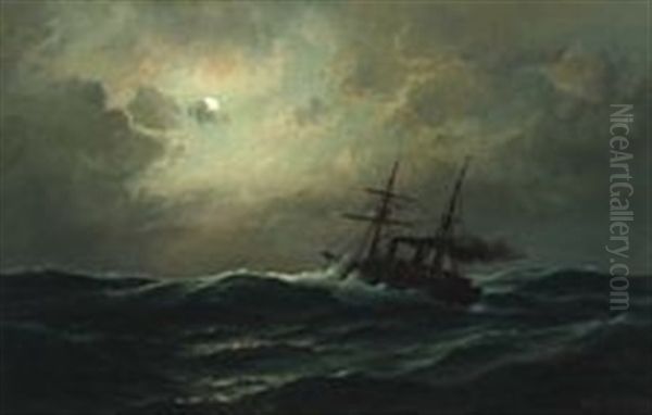 Moonlit Seacape Oil Painting by Carl Ludwig Bille