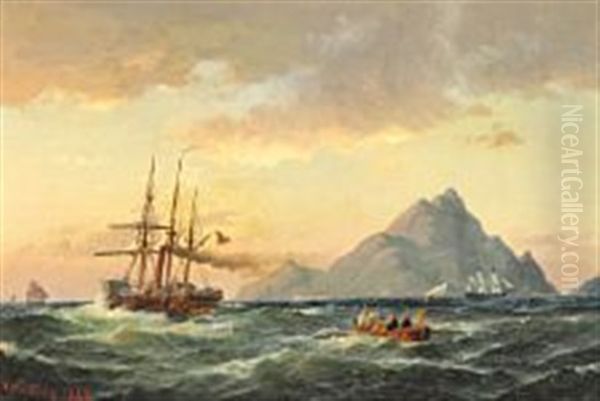 View From Gibraltar Towards North Africa Oil Painting by Carl Ludwig Bille