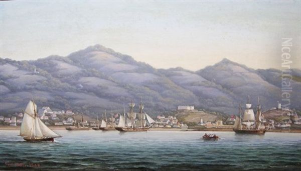 Shipping Off Charlotte Amalie In The Danish West Indies Oil Painting by Carl Ludwig Bille