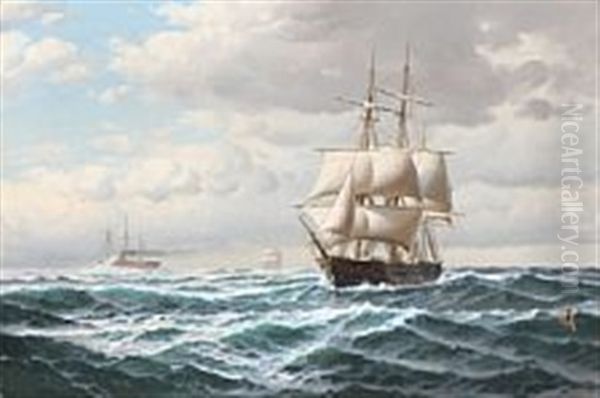 Ships At Full Sails On The Sea Oil Painting by Carl Ludwig Bille