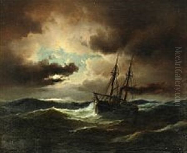 Ship In High Seas, Clearing In The Horizon Oil Painting by Carl Ludwig Bille