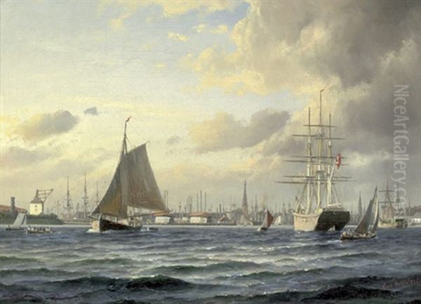 Ansicht Vom Kopenhagener Hafen, Im Hintergrund Die Borse Oil Painting by Carl Ludwig Bille