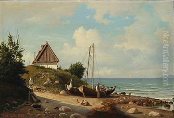 Coastal Scene From Hellebaek, Denmark Oil Painting by Carl Ludwig Bille