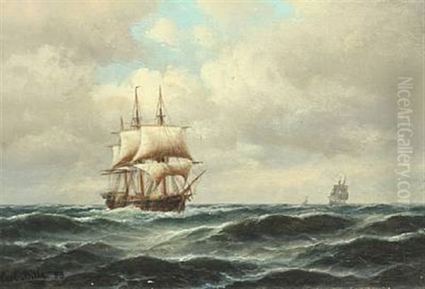 Seascape With A Frigate Oil Painting by Carl Ludwig Bille