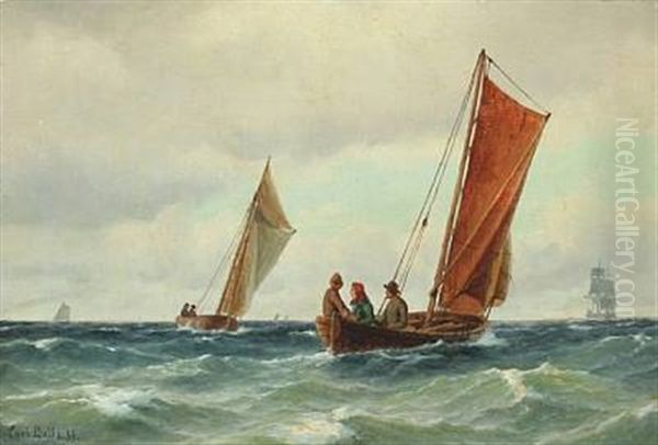 Seascape With Persons In Sailboats Oil Painting by Carl Ludwig Bille