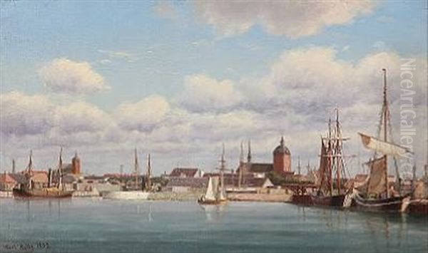 Summer Day At A Danish Harbour City Oil Painting by Carl Ludwig Bille