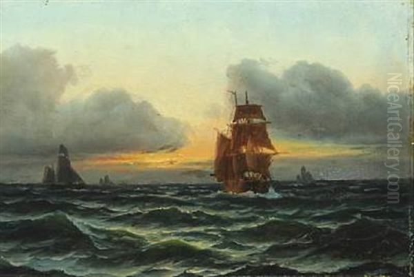 Seascape With Sailing Ship Oil Painting by Carl Ludwig Bille