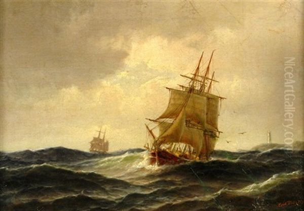 Frachtsegler Vor Der Kuste Oil Painting by Carl Ludwig Bille