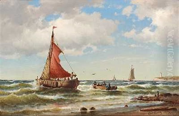 Fiskerbade I Braendingen Oil Painting by Carl Ludwig Bille