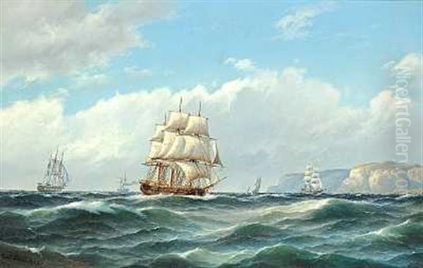 Flere Sejlskibe Ud For Norges Kyst Oil Painting by Carl Ludwig Bille