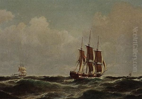 Sailing Vessels Offshore Oil Painting by Carl Ludwig Bille