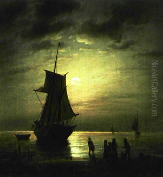 Fiskere, Der Binger Fangst I Land I Manelys Oil Painting by Carl Ludwig Bille