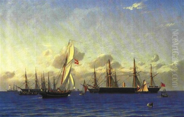 Det Engelske Kongeskib Pa Rheden Ud For Kobenhavn Oil Painting by Carl Ludwig Bille