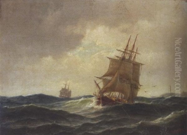 Segelschiffe In Bewegter See Oil Painting by Carl Ludwig Bille