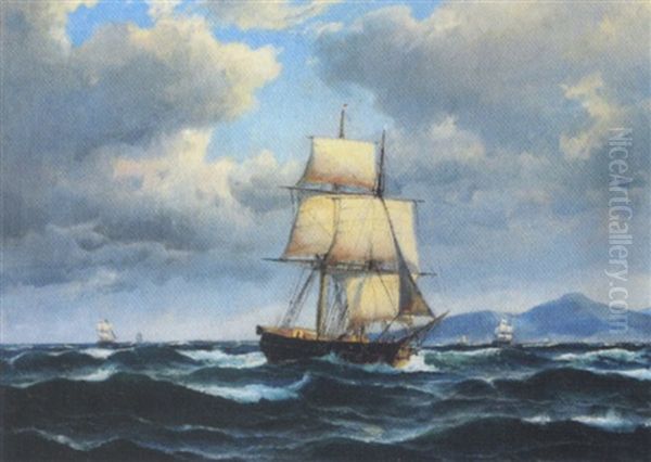 Marine Med Sejlskibe Oil Painting by Carl Ludwig Bille