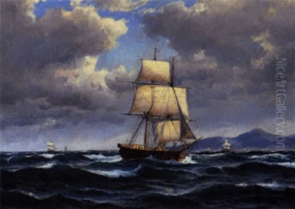 Marine Med Sejlskibe Oil Painting by Carl Ludwig Bille