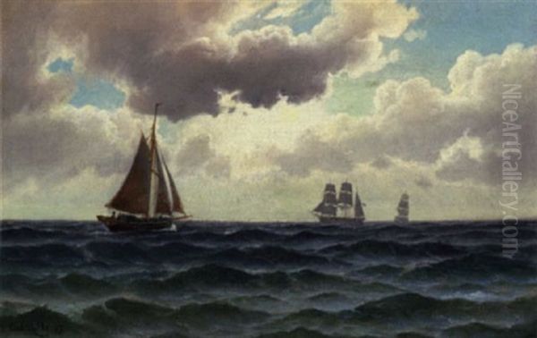 Sejlskibe Pa Havet Oil Painting by Carl Ludwig Bille