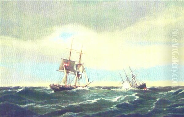 Redningsekspedition, Marine Med Sejlskibe I Hoj So Oil Painting by Carl Ludwig Bille