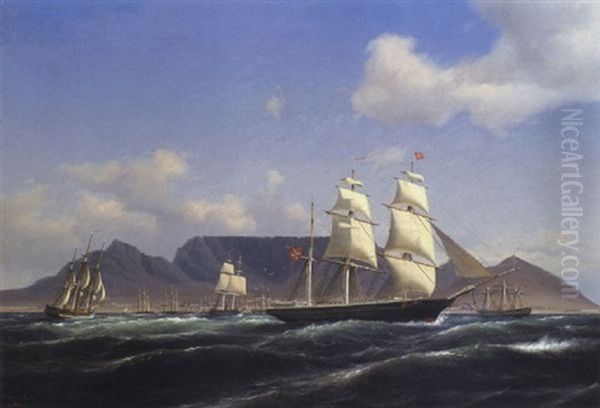 Shipping In Table Bay, 1858 Oil Painting by Carl Ludwig Bille